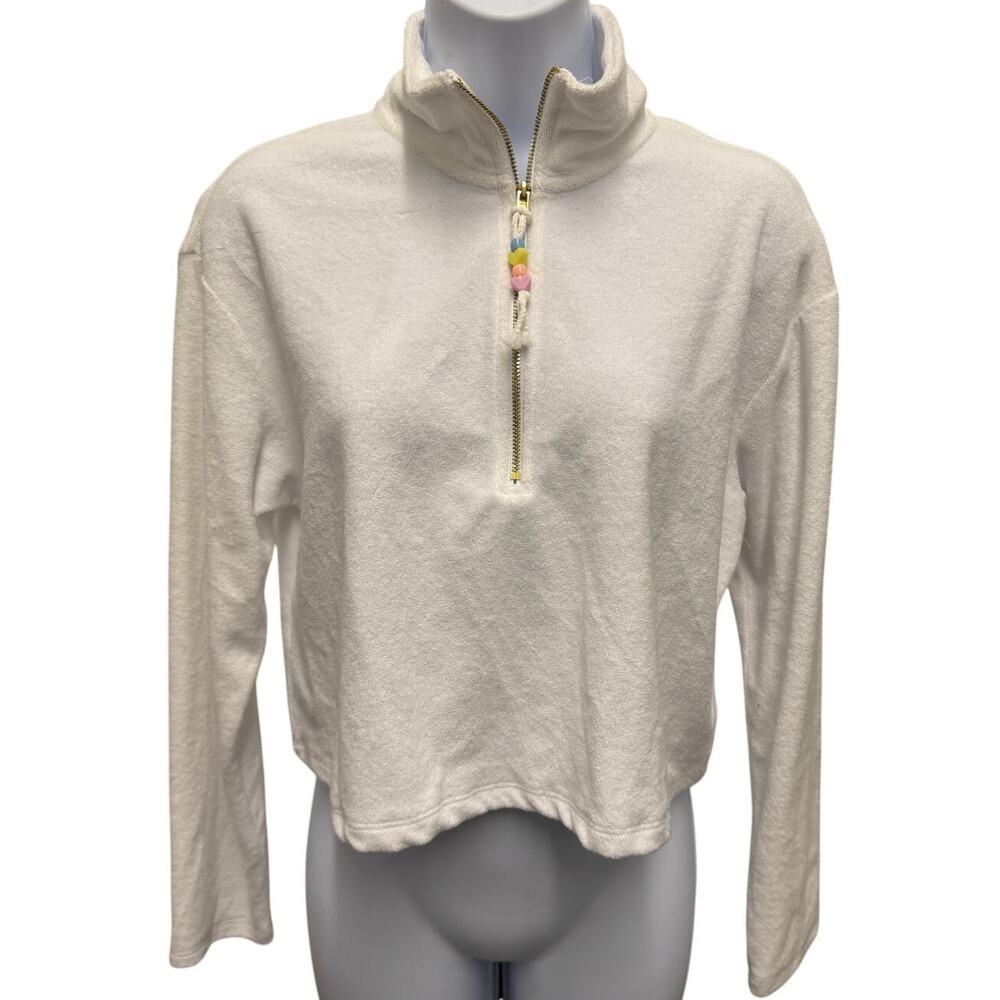 Stoney Clover Lane x Target Women S Cropped 1/4 Zip Terry Cloth Sweatshirt White